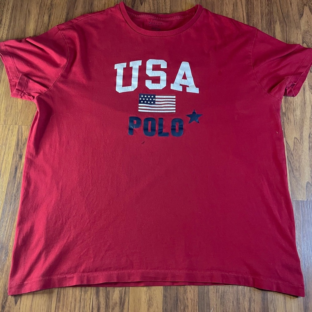 Polo Ralph Lauren USA Flag TShirt Mens Large Red Graphic Tee Cotton Short Sleeve